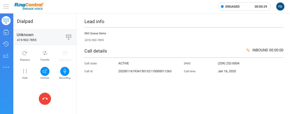 screenshot of RingCentral Engage Voice